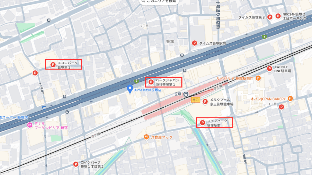 バーネススタイル笹塚の周辺で、近い駐車場をピックアップ