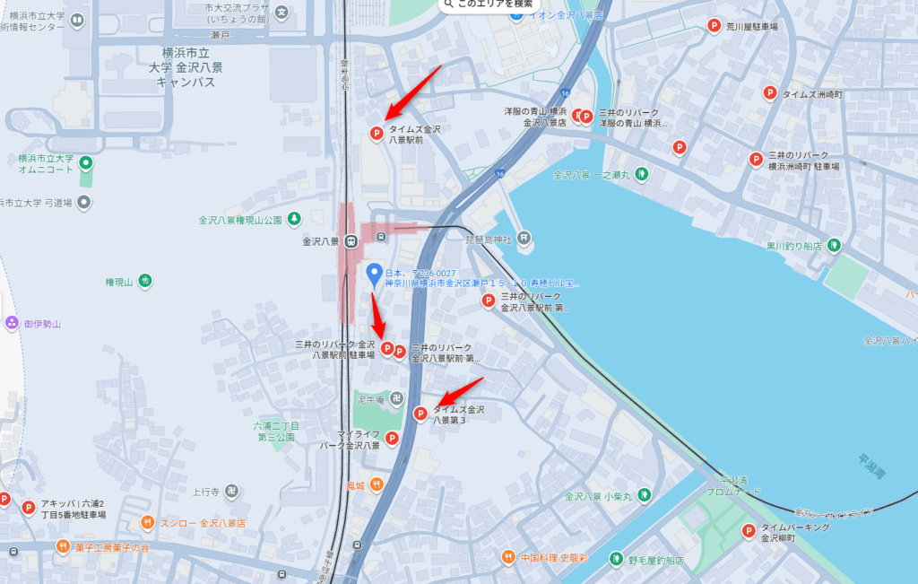 リントスル金沢八景周辺の駐車場マップ
