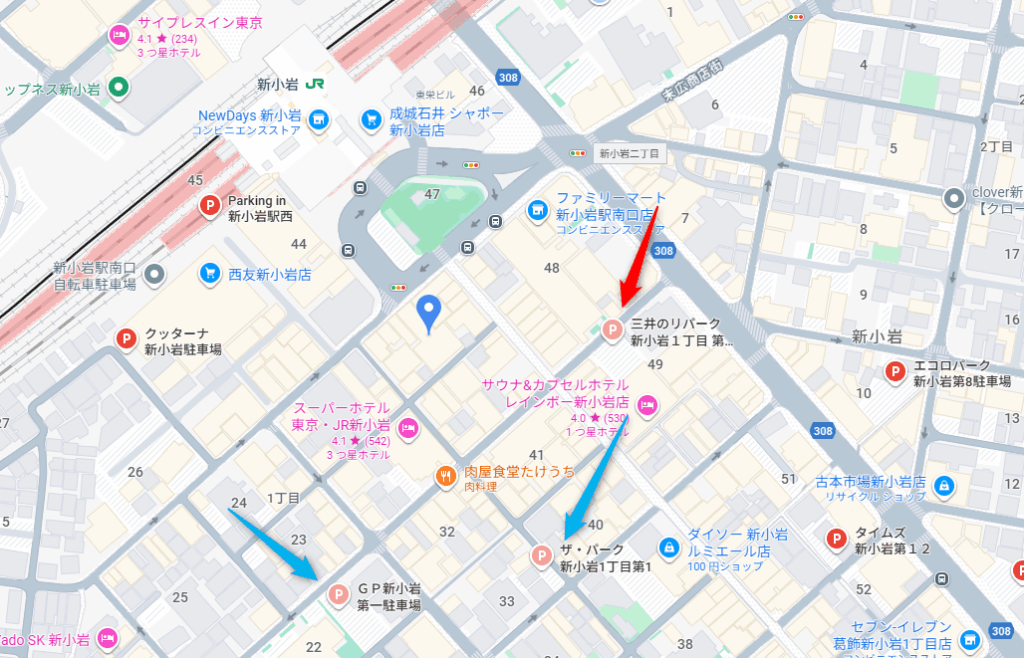 リントスル小岩井の周辺の駐車場マップ
