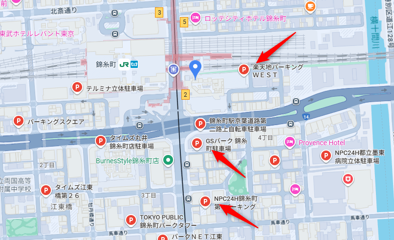 アーバンクラシックピラティス錦糸町の周辺の駐車場