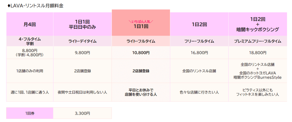 LAVA/リントスル　5つの月額料金プランと都度利用

