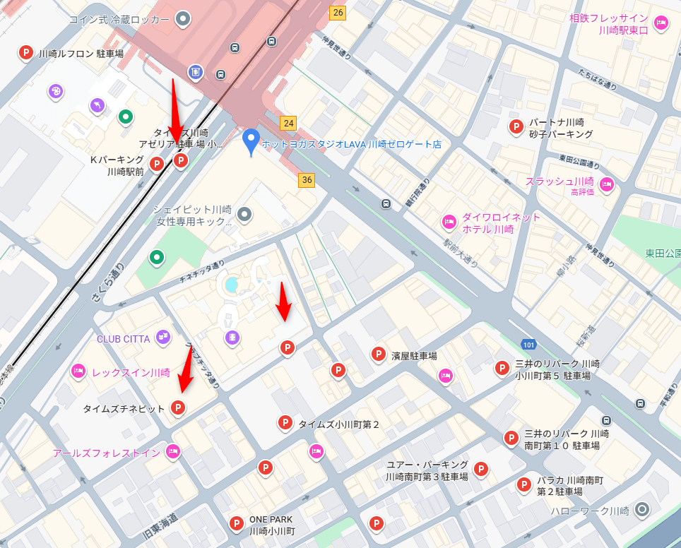川崎駅周辺の駐車場
