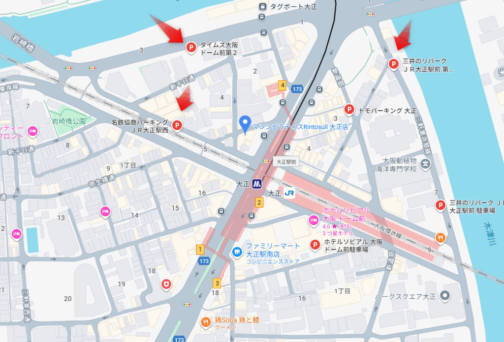 リントスル大正店周辺の駐車場マップ